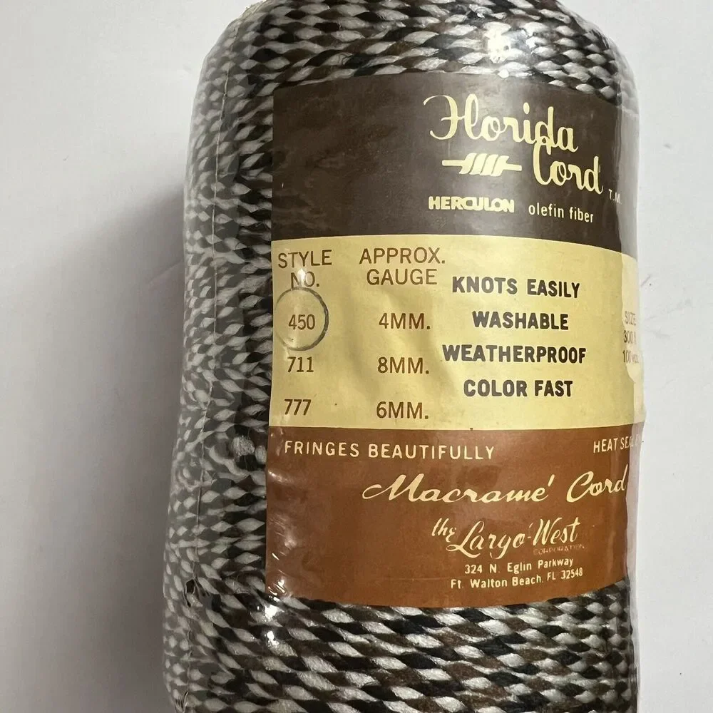 Vintage Florida Macrame Olefin Fiber Cord 4mm 100yds 300ft Herculon Brown White